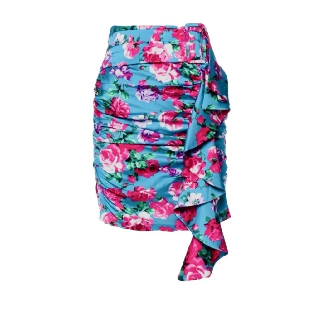 NWT Ronny Kobo Collection Asymmetrical Floral Skirt - Blue and Pink